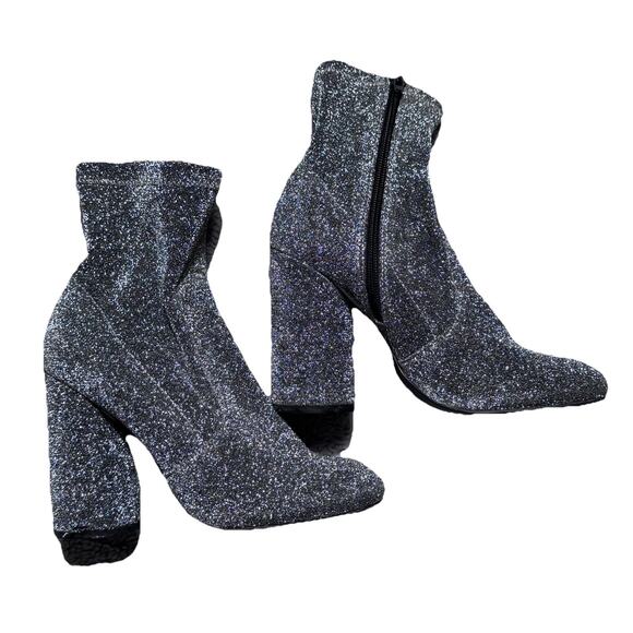 Steve Madden Garrick Silver Sparkle Block Heel Ankle Boots Womens sz 7.5 - Picture 2 of 8
